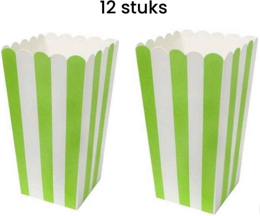 Stemen popcorn bakjes Popcornbak groen 12stuks Popcornbakjes chipsbakjes snackbakjes kinderverjaardag kinderfeestje stevig papier karton 8.5cm breed 16 cm hoog