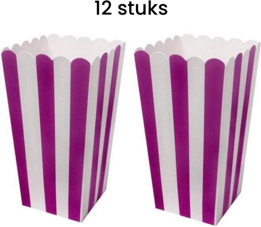 Stemen popcorn bakjes Popcornbak Paars 12stuks Popcornbakjes chipsbakjes snackbakjes kinderverjaardag kinderfeestje stevig papier karton 8.5cm breed 16 cm hoog