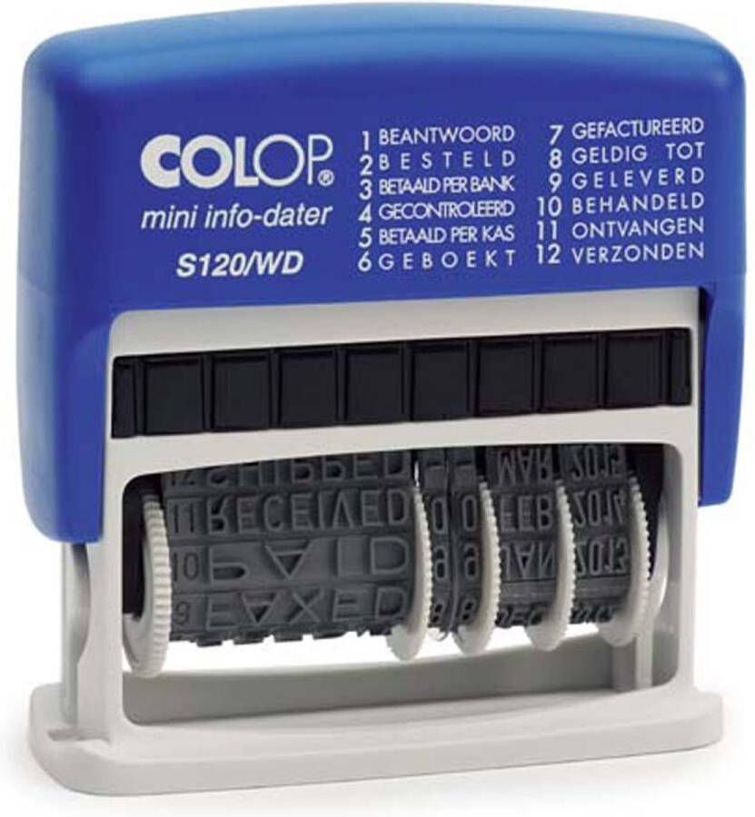 Stempel Stempelfabriek Colop Printer S 120 WD Blauw | Woord datumstempel | Stempel met datum en standaard woorden | boekhoud stempel