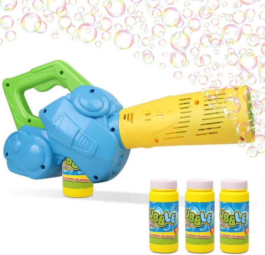 Stena Bellenblaas Bladblazer Bubble Gun Bellenblaaspistool met Vloeistof 3 Stuks Navulling met Magazijn 5 Schietgaten Speelgoed Buitenspelen
