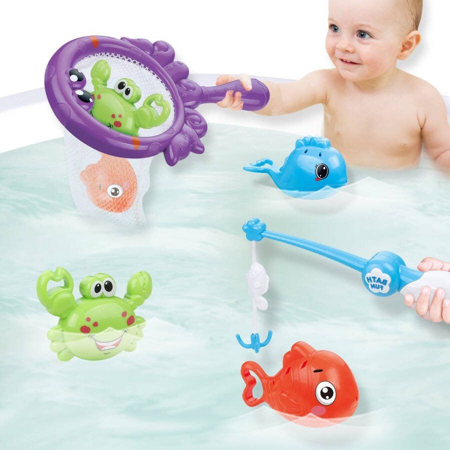 Dowellin Vishengel Waterschietende Vissen en Schepnet Badspeelgoed Badspeeltjes Bad Speelgoed Jongen Meisje Baby 1 jaar 2 jaar 3 jaar Kinderen Kerstcadeau