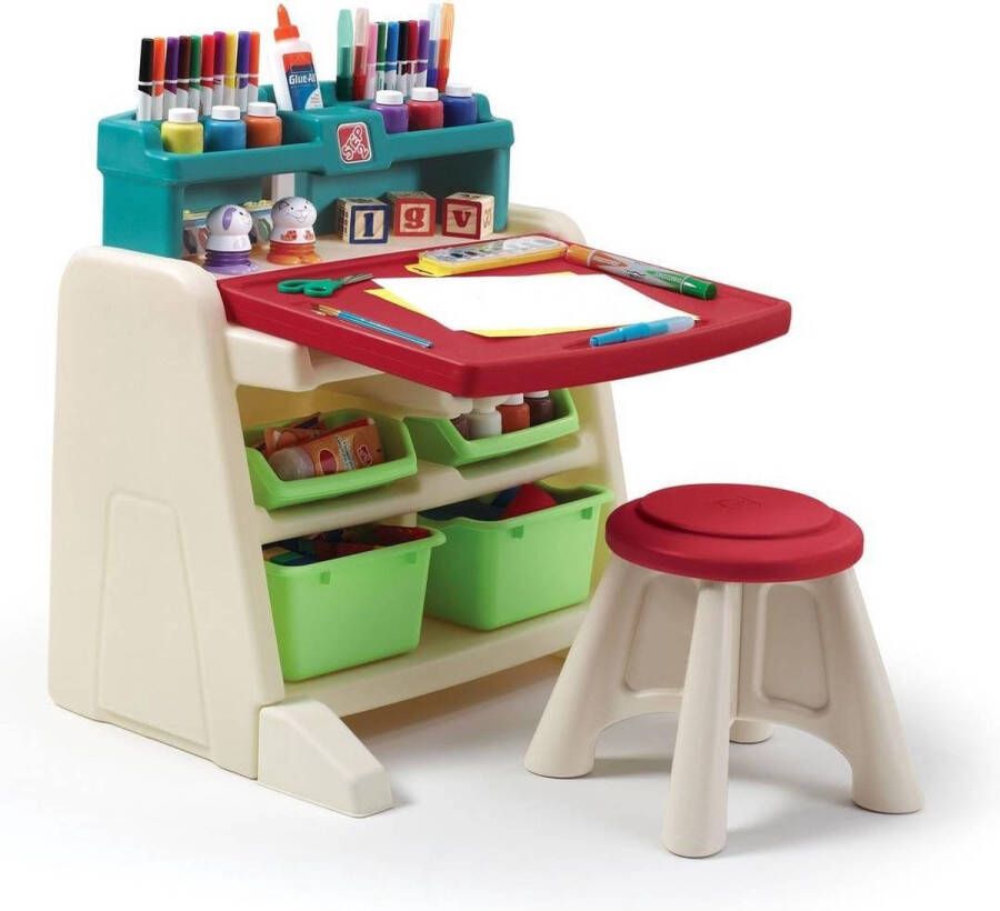 Step2 Flip & Doodle Easel Bureau met stoel voor kinderen 2-in-1 kinderbureau en schildersezel van plastic kunststof Knutseltafel met opbergruimte