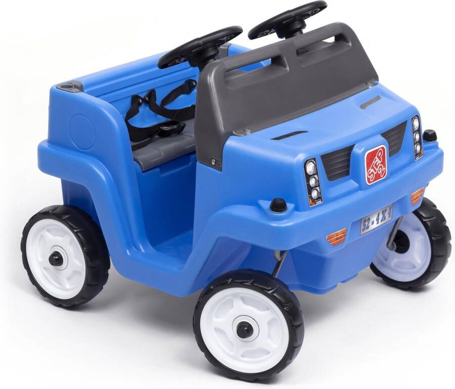 Step2 looppauto Side-By-Side Push Around SUV in Blauw Duwauto voor 2 kinderen Luifel voor schaduw Loopauto met duwstang & luifel Voor kinderen vanaf 2 jaar