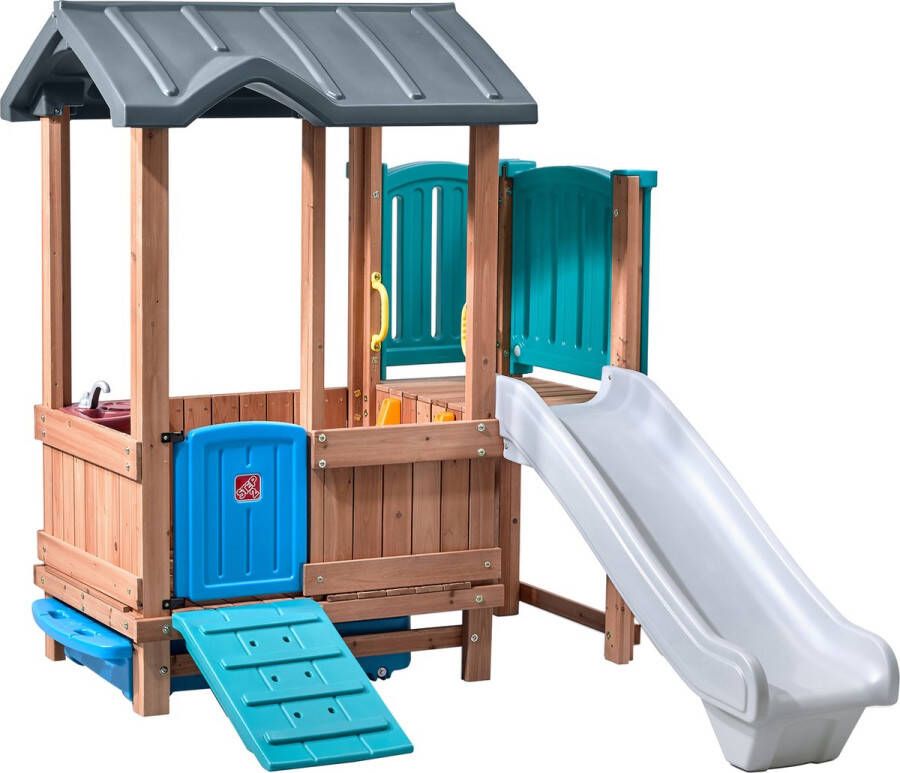 Step2 Woodland Adventure Speelhuis met Glijbaan & Opbergruimte XXL Speelhuisje voor kinderen van hout & kunststof