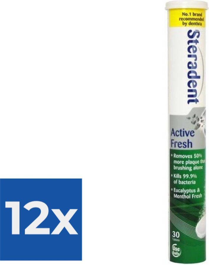 Steradent Reinigingstabletten Active Fresh 30 Tabletten Voordeelverpakking 12 stuks