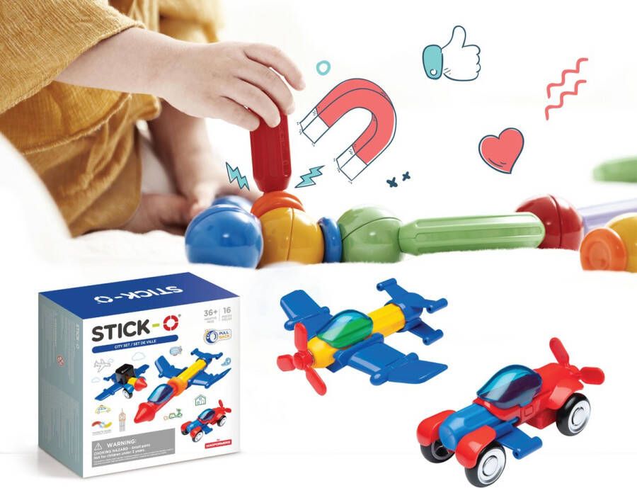 Stick-O City Voertuigenset magnetisch speelgoed 20 modellen magneten speelgoed baby blokken