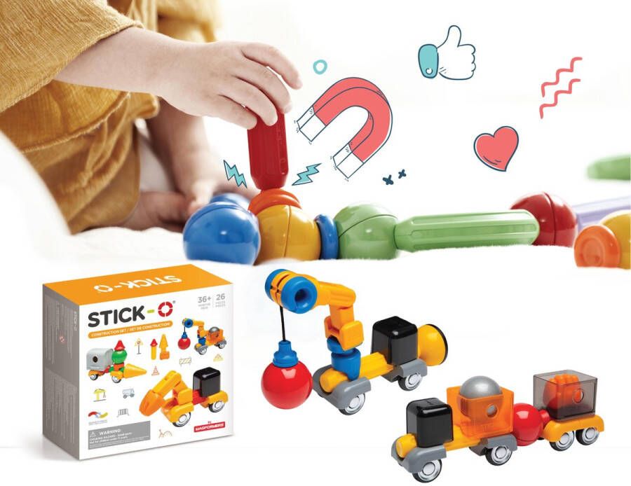 Stick-O Constructieset magnetisch speelgoed 32 modellen magneten speelgoed baby blokken