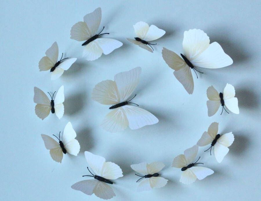 Stickerkamer Muursticker 3D vlinders wit 12 stuks