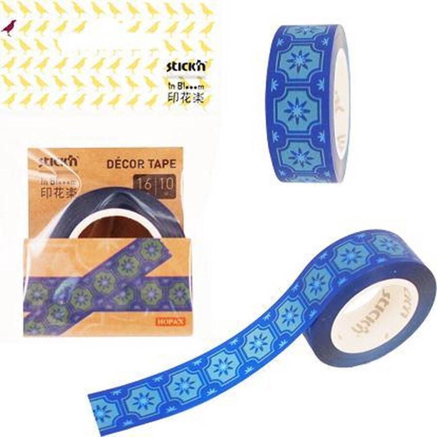 Stick'n Washi tape Blauw 16mm breed 10 meter rol mandala print