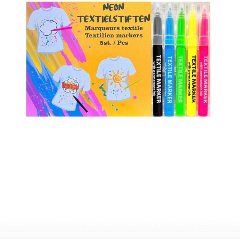 Stiften textiel markers 5 stuks neon markers Textiel 5 Stuks Textiel markers neon marker groen blauw roze geel zwart voor kleren 5 stuks Textiel voor kinderen textiel