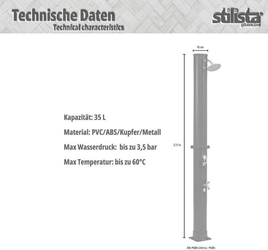 Stilista Buitendouche Solar Tuindouche Campingdouche 35 Liter Hoogte 217 cm Zilver Zwart