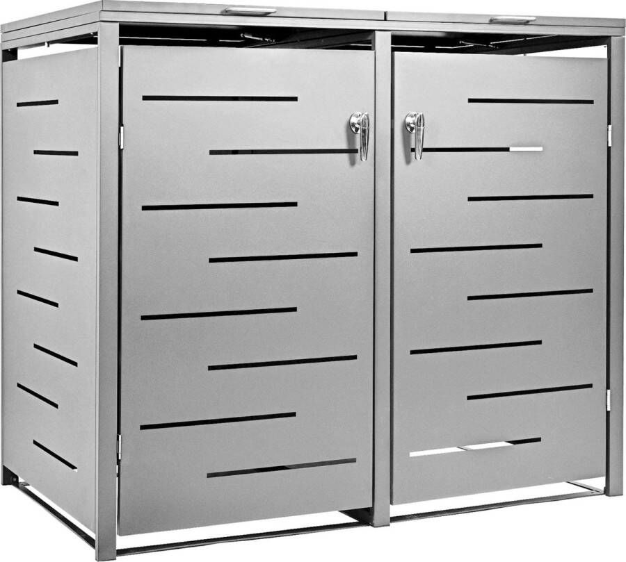 Stilista Containerombouw Kliko Ombouw 2-deurs Voor 2 afvalcontainers Max. 240 Liter 132 x 80 x 116 cm Zilver