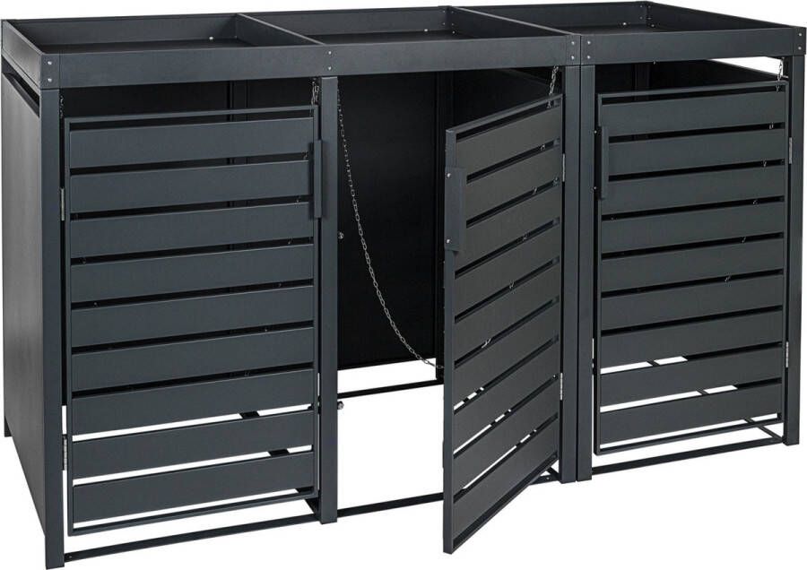 Stilista Containerombouw Met Plantenbak Kliko Ombouw 3-deurs Voor 3 afvalcontainers Max. 240 Liter Antraciet