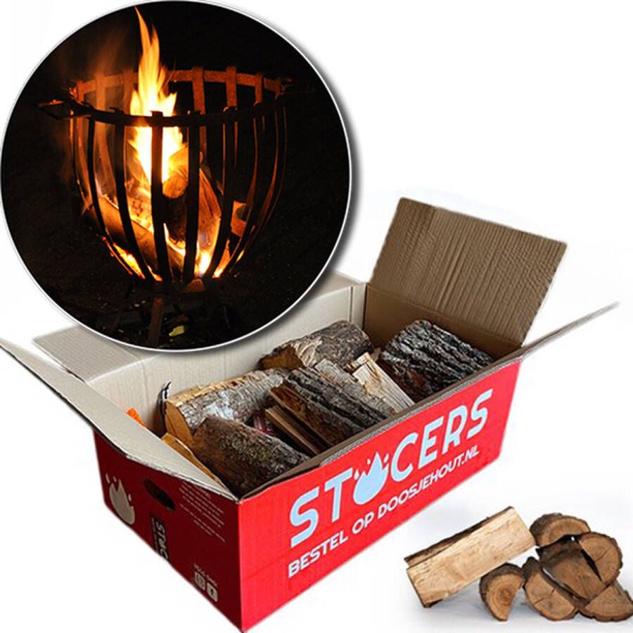 STOCERS Vuurkorf hout 20 kilogram vuurkorfhout met fire starters Aanmaakblokjes + Lucifers