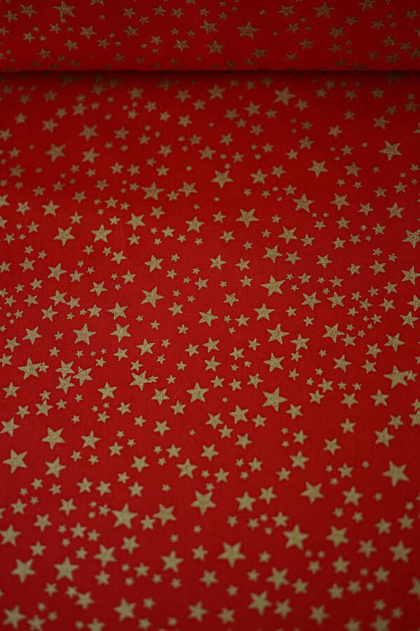 Stoffenboetiek Katoen rood met gouden sterren 1 meter modestoffen voor naaien stoffen