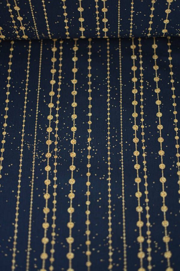 Stoffenboetiek Katoen zwart met gouden detail print 1 meter modestoffen voor naaien stoffen