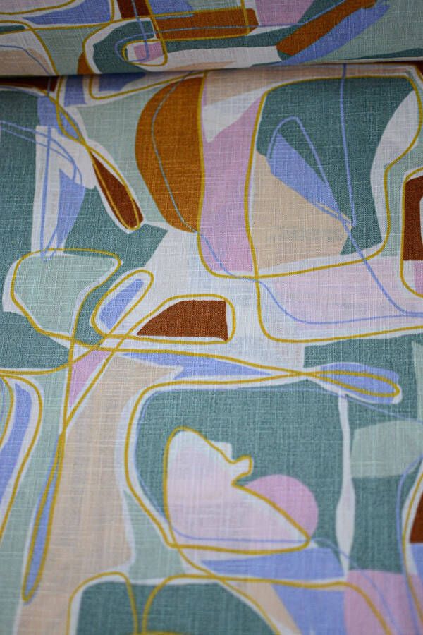 Stoffenboetiek Linnen gewassen abstracte print groen 1 meter modestoffen voor naaien stoffen