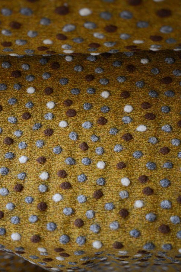 Stoffenboetiek Mantelstof gekookte wol okergeel met gekleurde bolletjes 1 meter modestoffen voor naaien stoffen