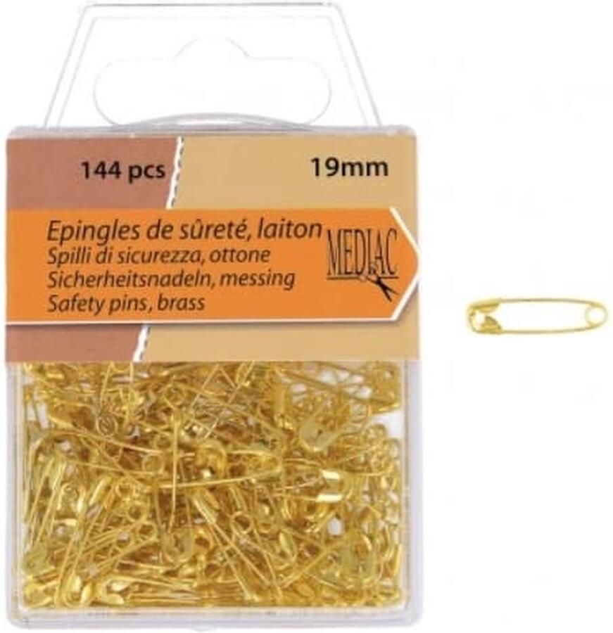 Stoffenboetiek Doosje met gouden veiligheidsspelden 19mm 144 stuks