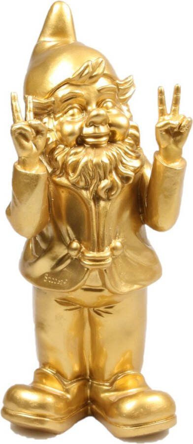 Stoobz Design Tuinkabouter goudkleurig peace 31 cm polystone tuinbeeldje