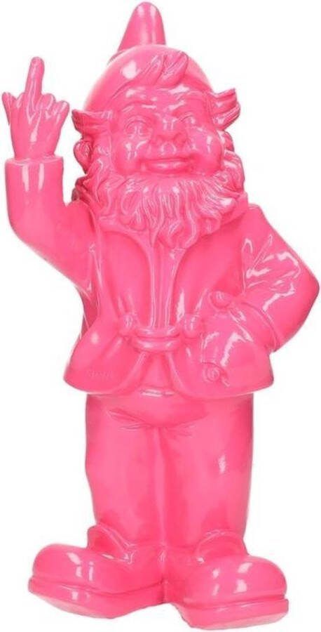 Stoobz Design tuinkabouter met opgestoken middelvinger roze 32 cm fuck you beeldje