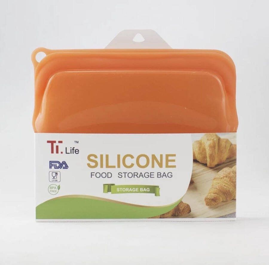 Storage bag Diepvrieszakjes Hersluitbare Zakjes- Boterhamzakjes Siliconen Vershoudzakken -Herbruikbare Zakjes Oranje 330 ml