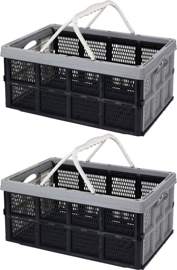 Bathroom Solutions 2x Stuks Inklapbare boodschappenkratten met handgrepen 32 liter Boodschappenkratten