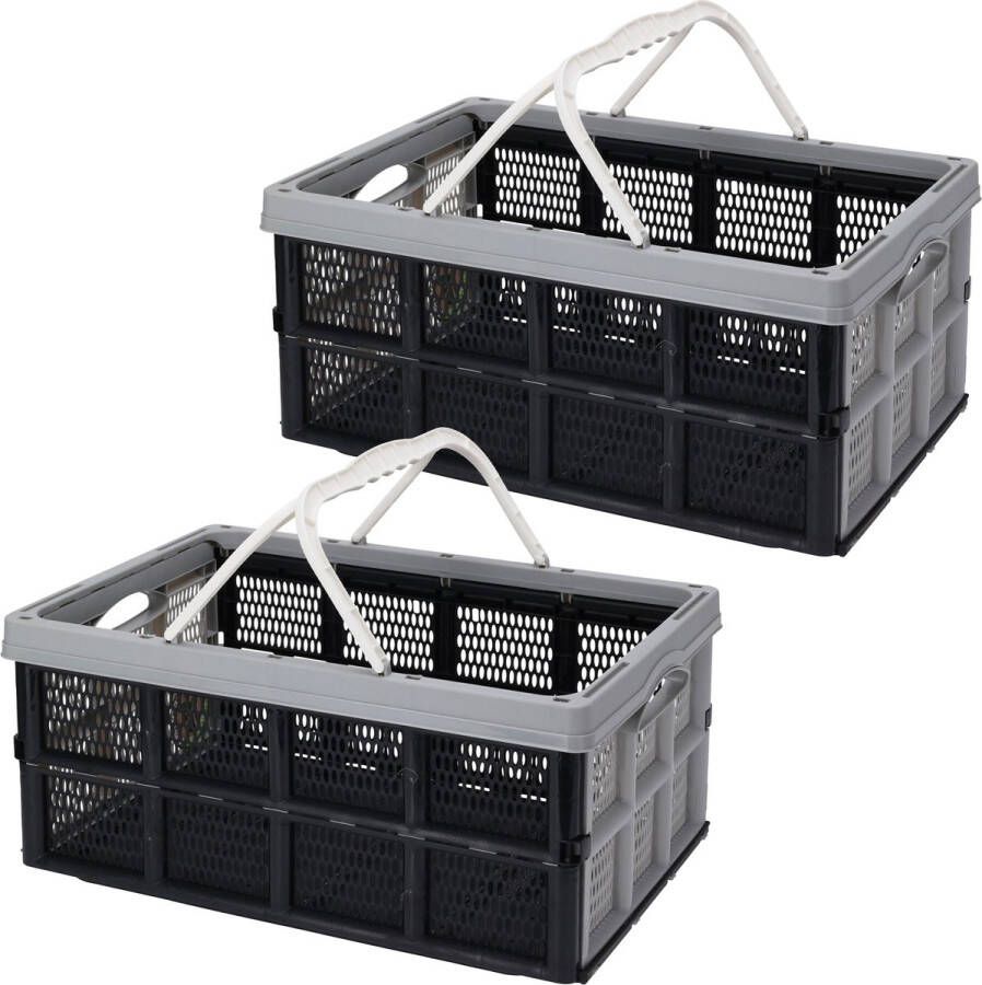 Bathroom Solutions 3x Stuks Inklapbare boodschappenkratten met handgrepen 32 liter Boodschappenkratten