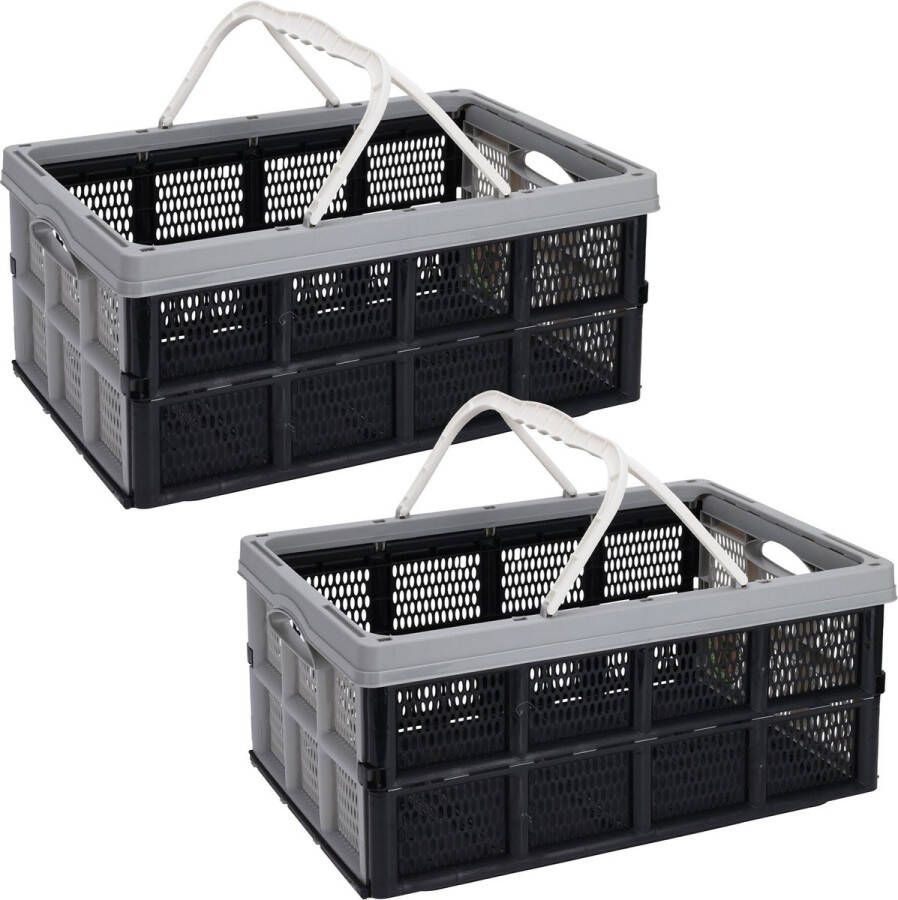 Storage solutions Inklapbare boodschappenkratten opbergkratten grijs 4x stuks 32L- kunststof