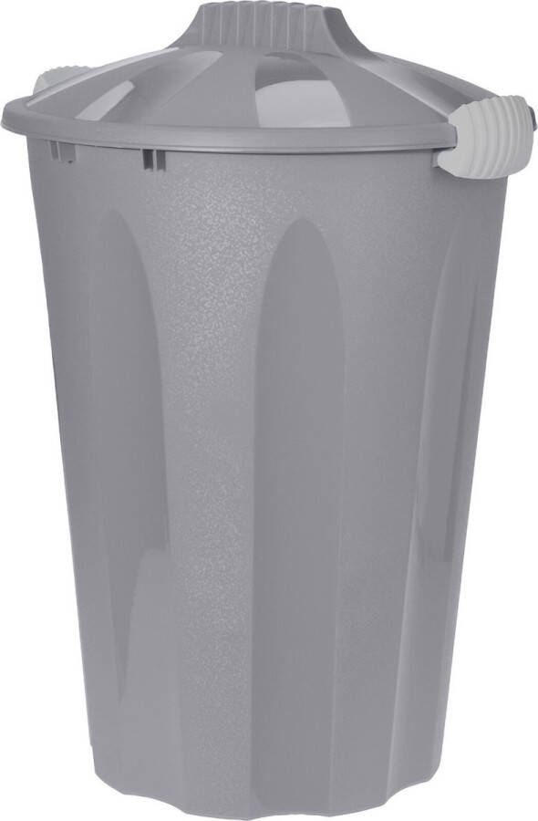 Storage solutions Kunststof wasmand met deksel rond grijs 40 liter Wasmanden wasgoedmanden Huishouden