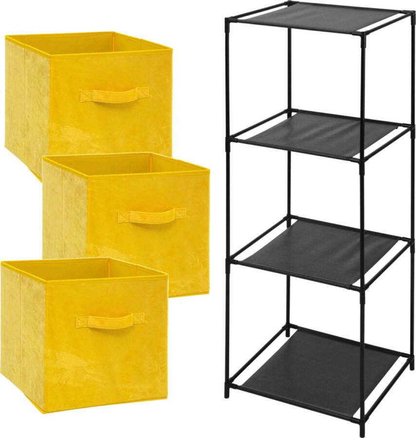 Bathroom Solutions Storage Solutions Opbergrek Smartrack met 3x mandjes stof geel 34 x 104 cm Opbergkastjes