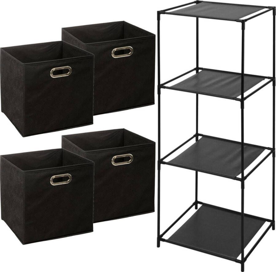 Bathroom Solutions Storage Solutions Opbergrek Smartrack met 4x mandjes stof zwart 34 x 104 cm Opbergkastjes
