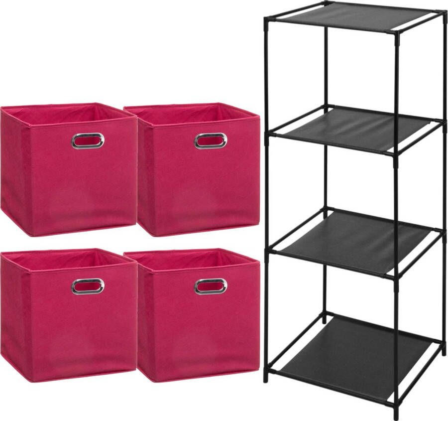 Bathroom Solutions Storage Solutions Opbergrek Smartrack met 4x mandjes stof roze 34 x 104 cm Opbergkastjes