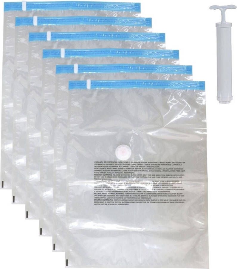 Storage solutions Vacuumzakken voor kleding textiel Vacuum opbergzakken 6x transparant 50 x 60 cm met pomp