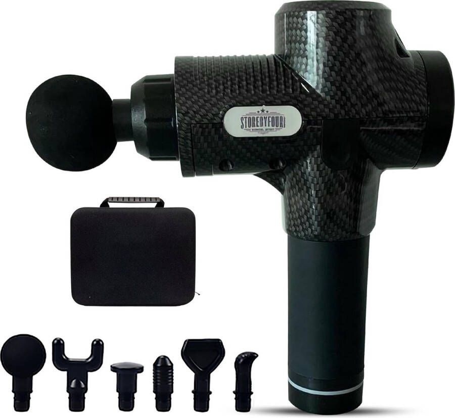 Storebyfour.com Massage Gun PRO Fit Massage Pistool Professioneel Inclusief 6 opzetstukken Sport en Relax Massage Zwart & Carbon