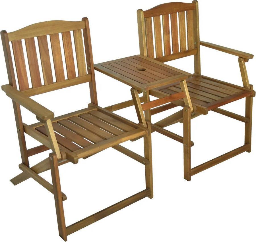 Storm Tuinset inklapbaar infinite Loveseat B 141 x D 61 x H 87 cm met tafel geolied Acaciahout met Parasolgat Tuinbank Tuinstoel voor op het balkon Balkonstoel Tete-a-Tete Tuinbank Duurzaam Hardhout Luxe Design