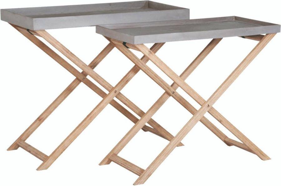Storm Vierkante Bijzettafel Plantentafel Anco sandstone S lichtgrijs met acacia houten poten B 89 5 x D 45 x H 75 inklapbaar voor binnen en buiten met zelf te boren Afwateringsgat Bloempotten Plantenbak Tuinbalkon Vierkante meter tuin
