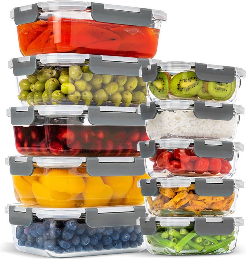 Stosh Vershoudbakjes Meal Prep Bakjes Lunchbox Diepvriesbakjes Vershouddoos 10 Stuks 5x1050ML & 5x350ML BPA vrij Glas
