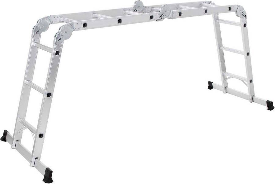 STRAK Meubelen Multifunctionele Aluminium Ladder met 2 Metalen Platen Vouwladder Belasting 150 kg Zilver