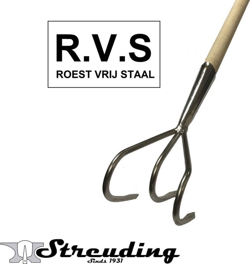 Streuding Cultivator Roestvrij Staal ( RVS ) 3 tands met steel 150 cm Art.Nr22871