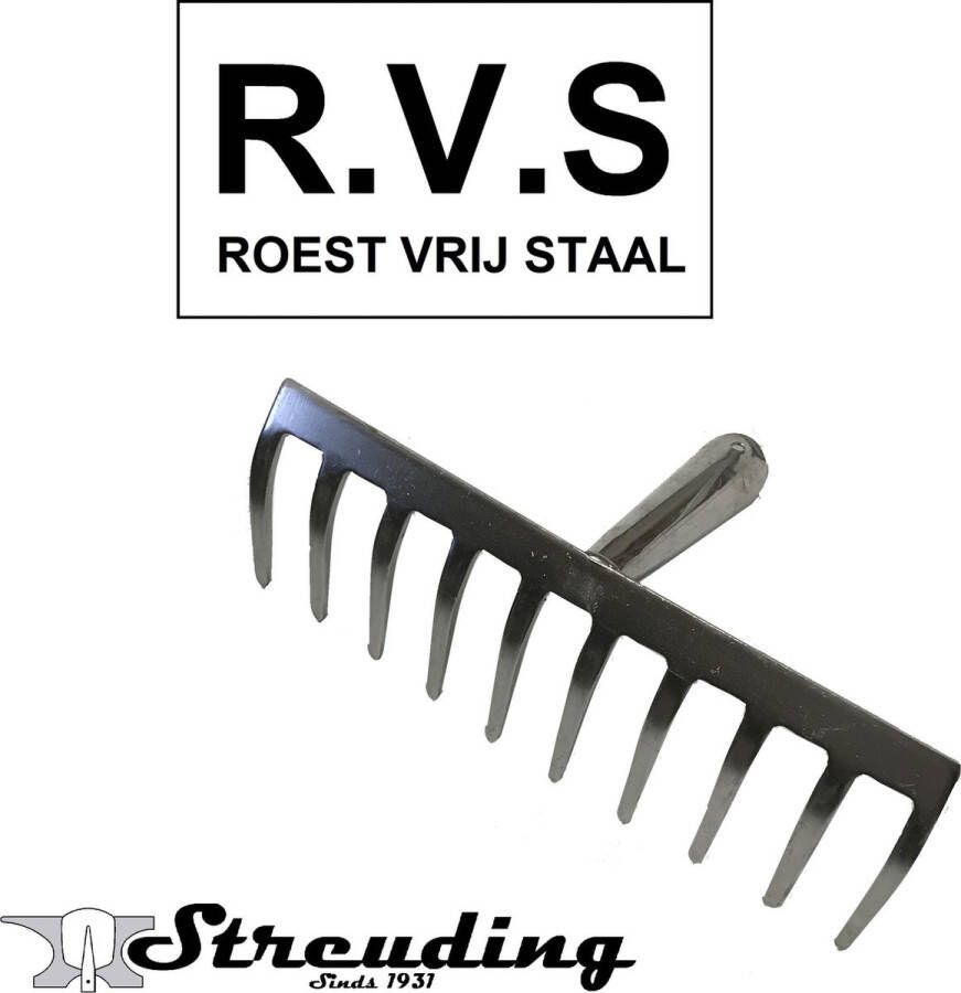 Streuding Hark Roestvrij Staal ( RVS ) 10 tands zonder steel Art.Nr 22860