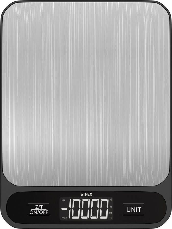 Strex Keukenweegschaal Digitaal Weegschaal Keuken 1 g tot 10 kg Tarra Functie Inclusief Batterijen RVS Zwart