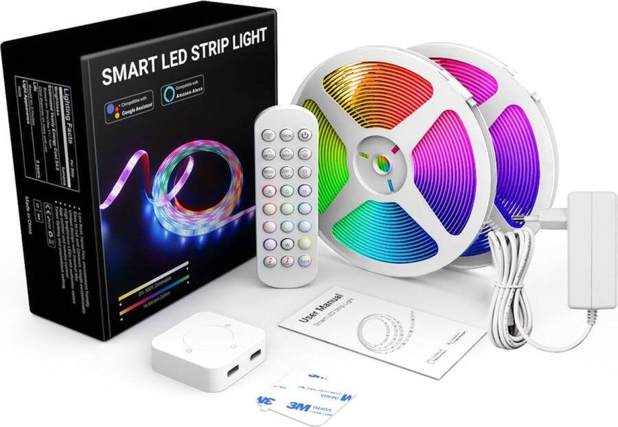 Strificate SMART LED Strip 30 Meter 2 x 15 Meter Incl Afstandsbediening en App Zelfklevend Dimbaar Licht Snoer LED Light