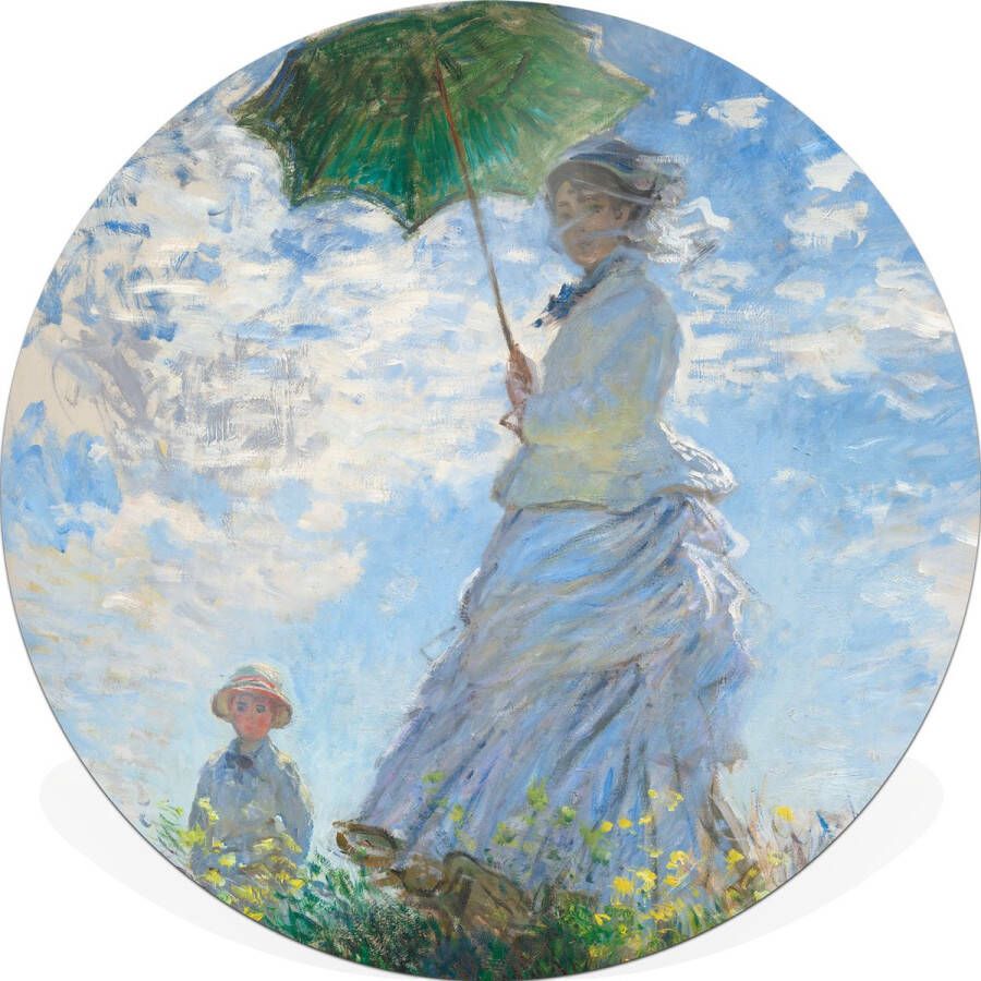 Studio Colori Muurcirkel wandcirkel voor binnen 30cm dibond (aluminium) Woman With A Parasol Madame Monet And Her Son Claude Monet (oude meesters) Incl. ophangset voor bevestiging aan de muur