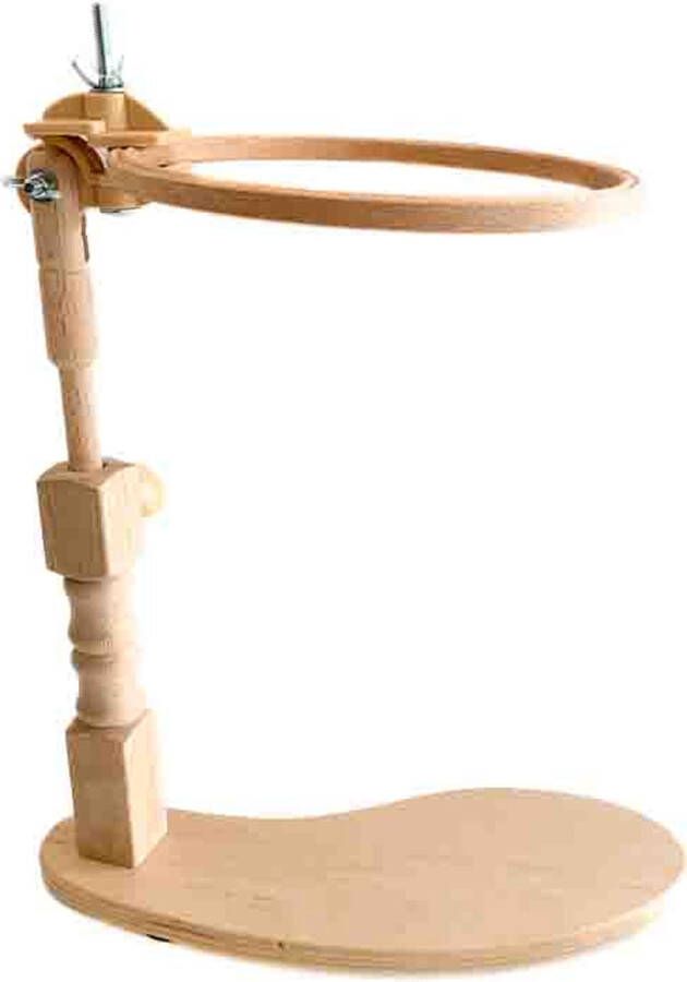 Studio Koekoek Flexibele standaard voor borduurring. Berkenhouten borduurring houder tafelstandaard of zitstandaard. Voor borduurring tot 30cm doorsnede en frames van 30.5 x 22.9 cm. Houten borduurring klem voor op tafel op stoel.