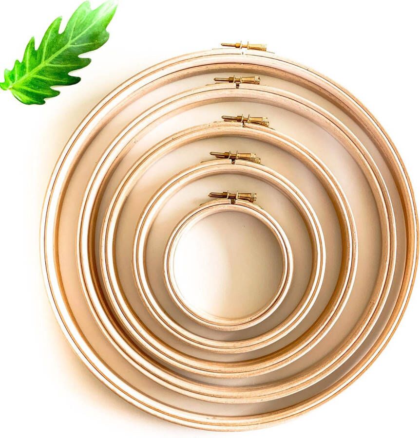 Studio Koekoek Set 10 borduurringen in verschillende maten hoge kwaliteit berkenhouten ringen met afgeronde randen