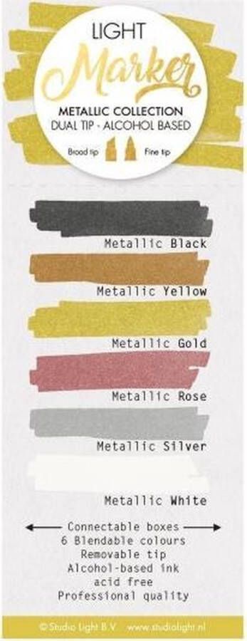 Studio Light marker dual tip water-based x6 metallic Creative hobby Stiften Markers Tekenen Knutselen Schrijven Handlettering Kleuren