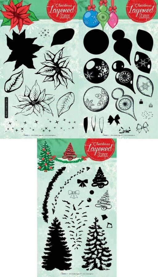 Studio Light Transparante Layered Stempels Giga SET 3 Stuks Kerst A5 formaat Maak mooie Kaarten Fotoalbums en andere Creatieve Creaties