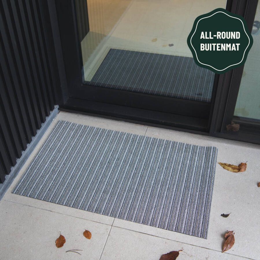 Studio M Antislip Deurmat Buiten OUTDOOR Buitenmat 60x1000cm Fijne Strepen Grijs Beige All-Weather Deurmat Droogloopmat Buiten UV- Chloor- Zoutwaterbestendig Geschikt voor aan Buitendeur Zwembad Sauna Buitendouche BBQ Camping