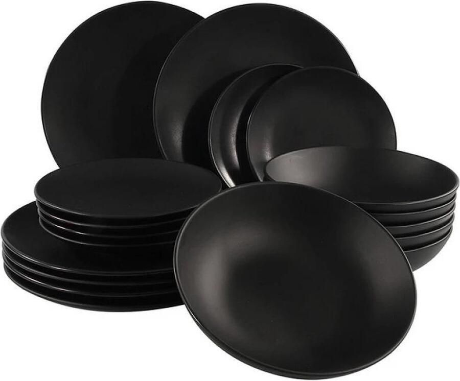 Studio Tavola Serviesset Black Tie 18-delig 6 personen 6 ontbijt dessertborden 6 diepe borden en 6 dinerborden